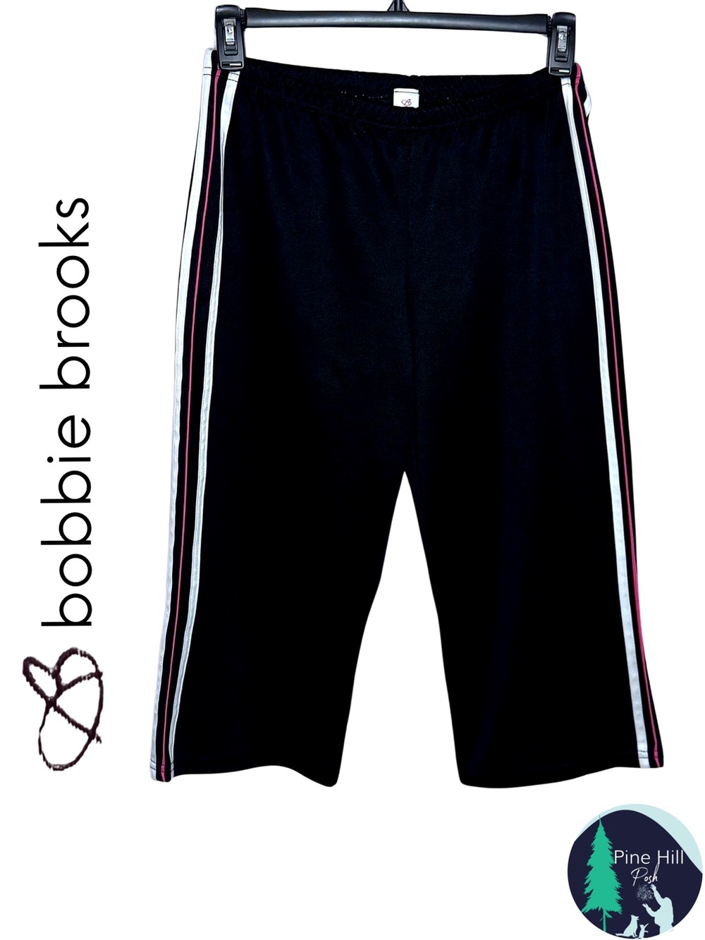 Bobbie Brooks Cropped Athletic Pants Black Pink Stripe Elastic Waist Medium 8–10
